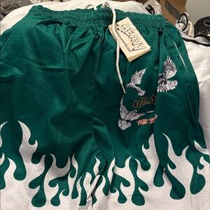 Kids Green and White Flame Shorts